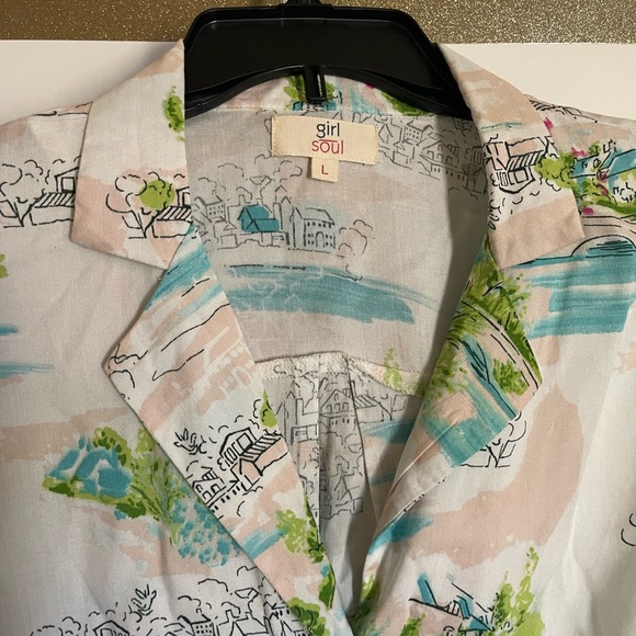 Girl soul crop top tie front short sleeve button up size L - Picture 2 of 3